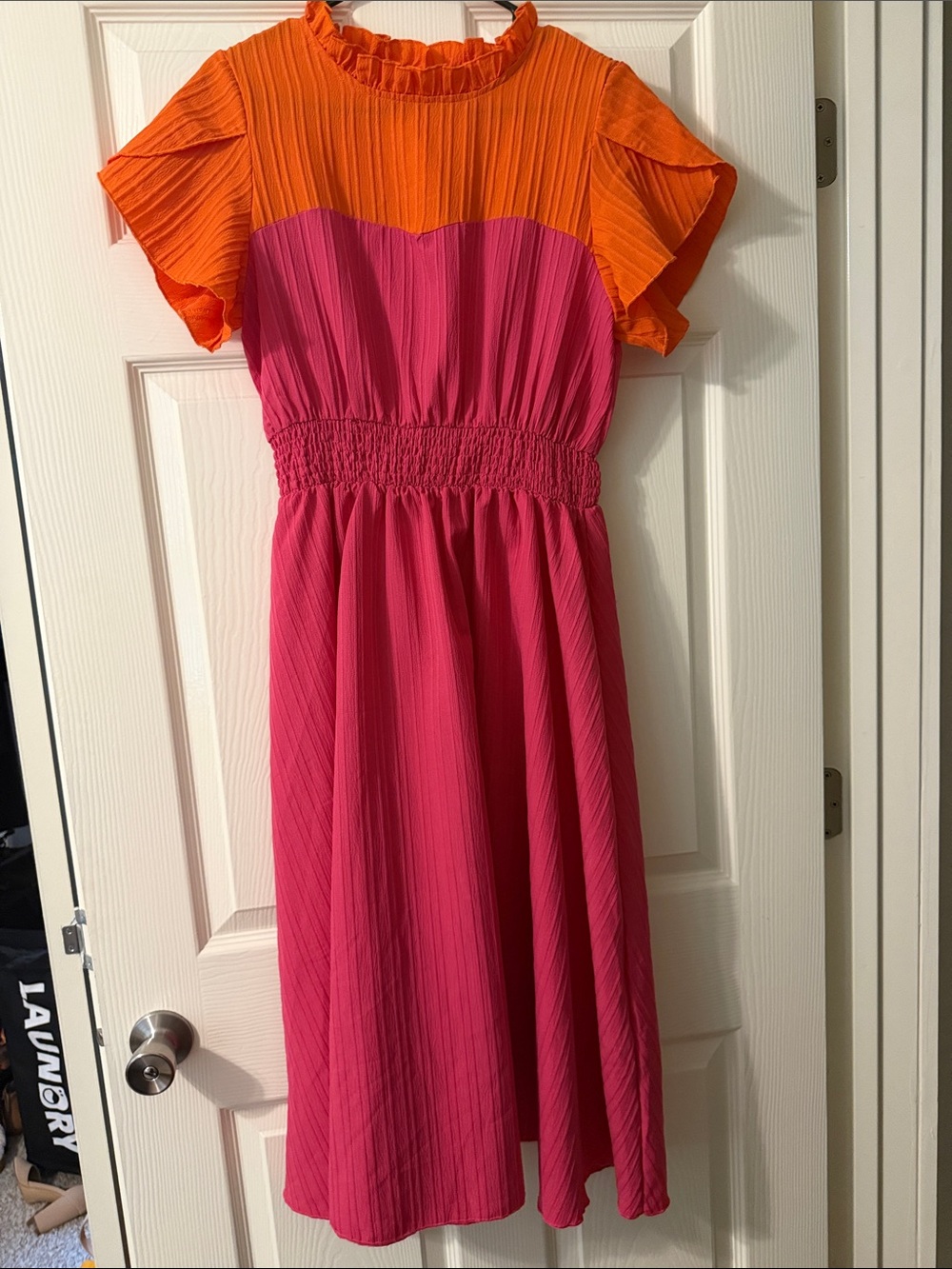 Women’sColorblock Orange & Pink Pleated Dress